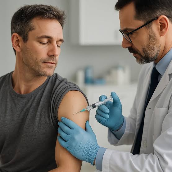 Healthcare provider administering a peptide injection to a patient
